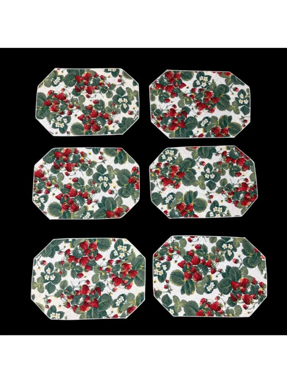 Quilted Strawberry Placemats Octagon Vintage Cottagecore Granny Table Decor Red
